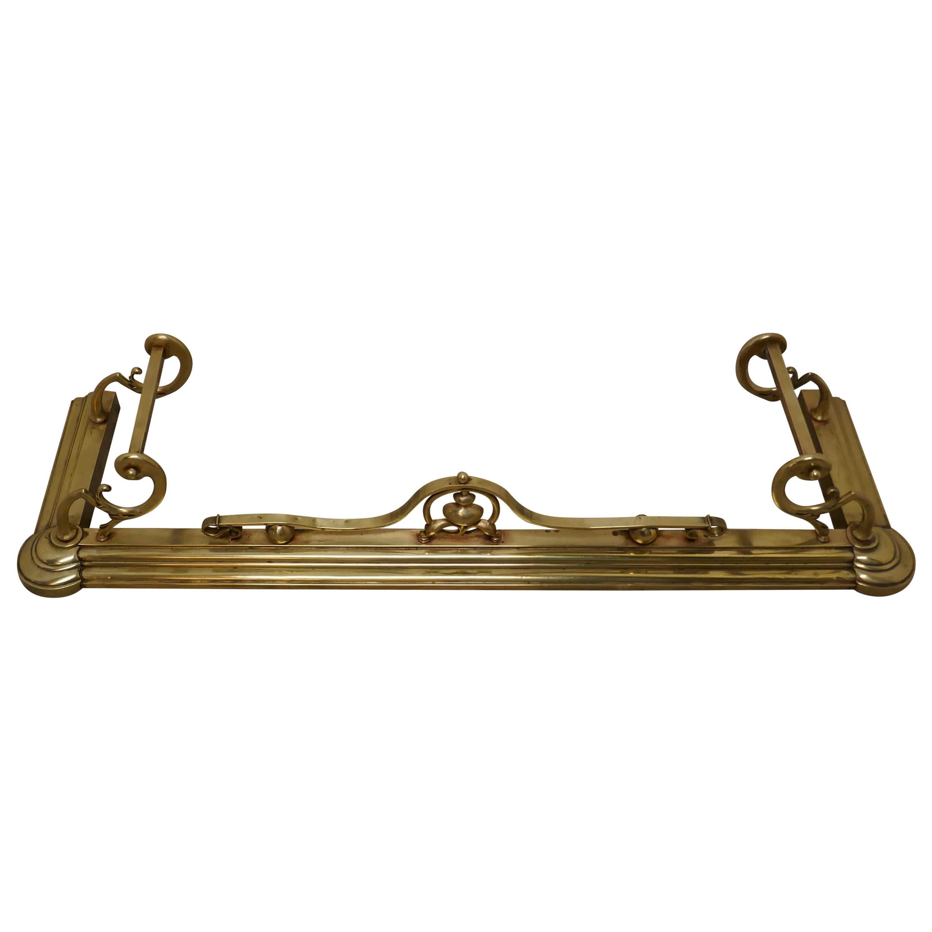 Large Victorian Art Nouveau Brass Fender For Sale