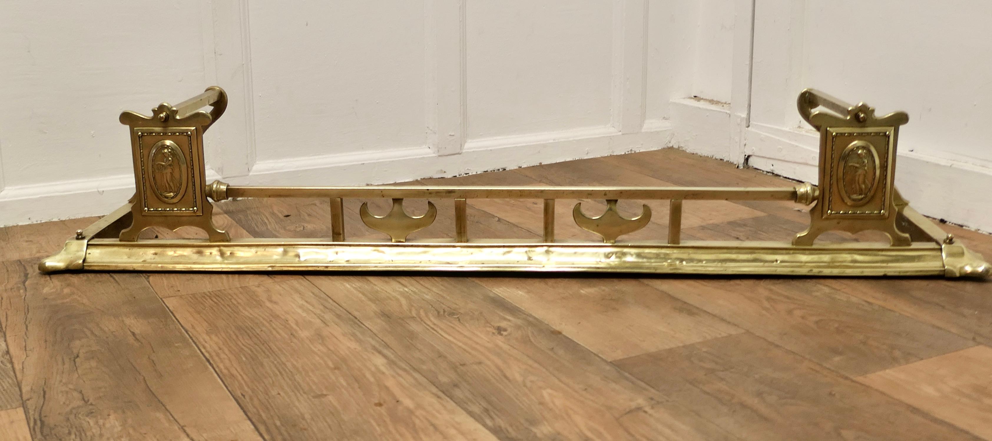 Large Victorian Art Nouveau Brass Fender


 This is a Beautifully Designed Victorian Brass Fender it has superb Art Nouveau Style worked in brass with a stylised female character at each end
The Fender is in good attire active condition, it is 10”