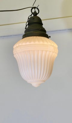 Large Victorian Arts and Crafts Opalescent Ceiling Pendant Light