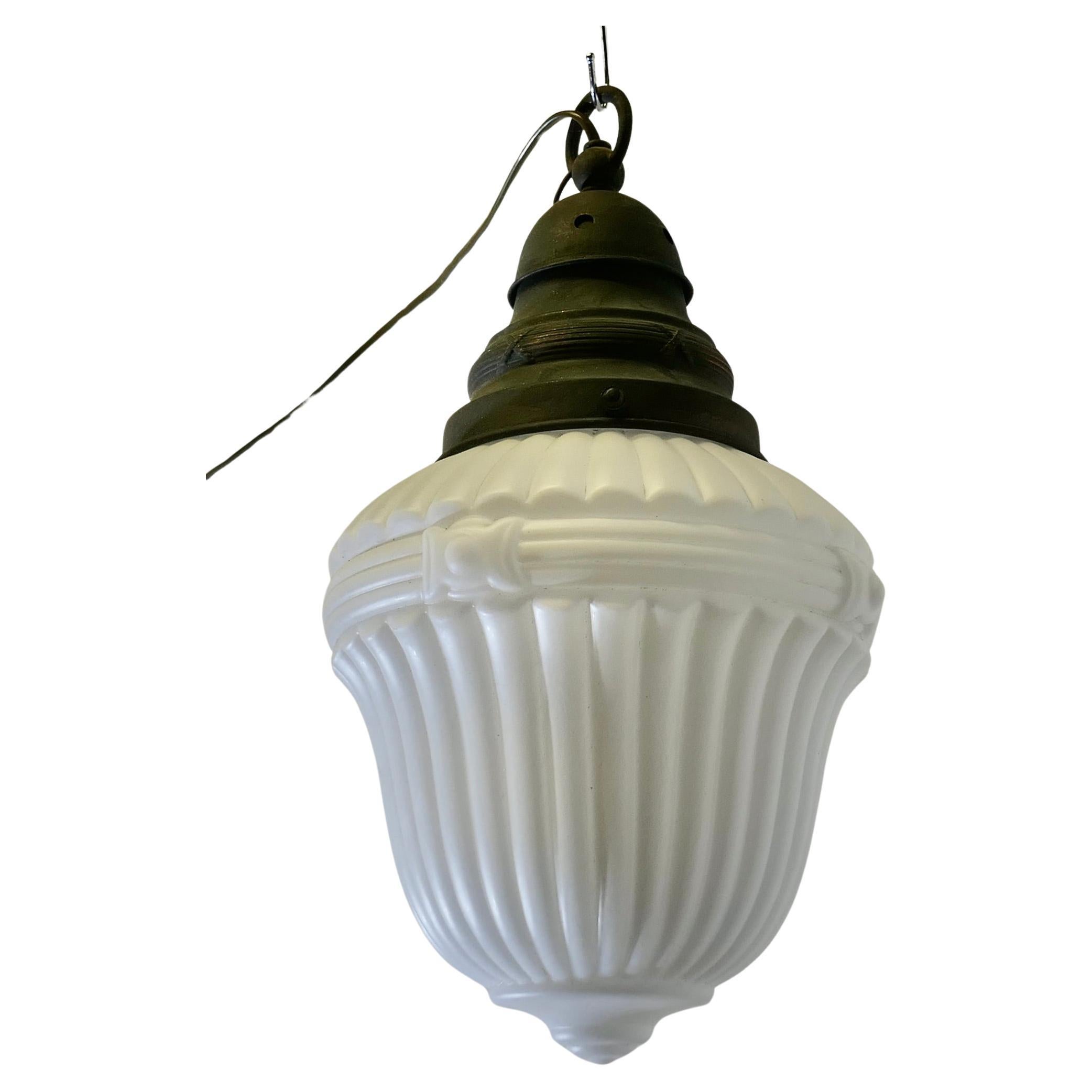 Large Victorian Arts and Crafts Opalescent Ceiling Pendant Light