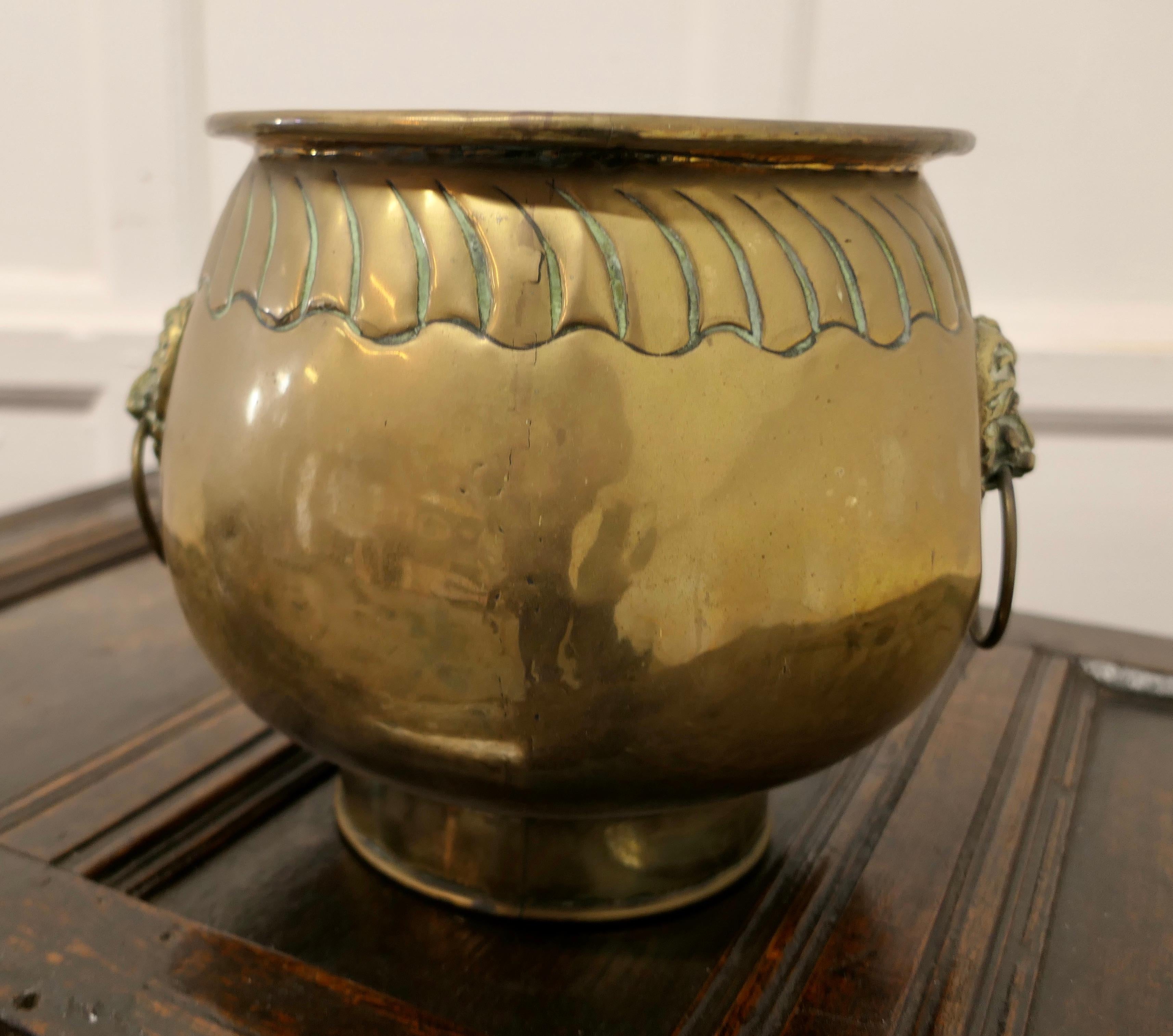 Large Victorian Brass Jardinière, Lions Mask Planter    In Good Condition For Sale In Chillerton, Isle of Wight