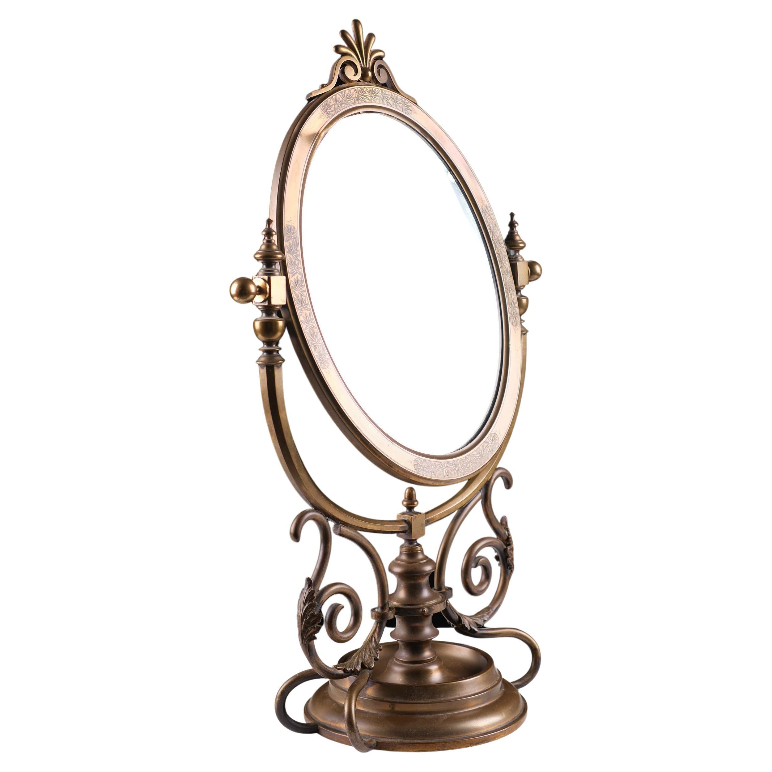 Late 19th Century Large Victorian Brass Table Mirror, 1880s, England For Sale