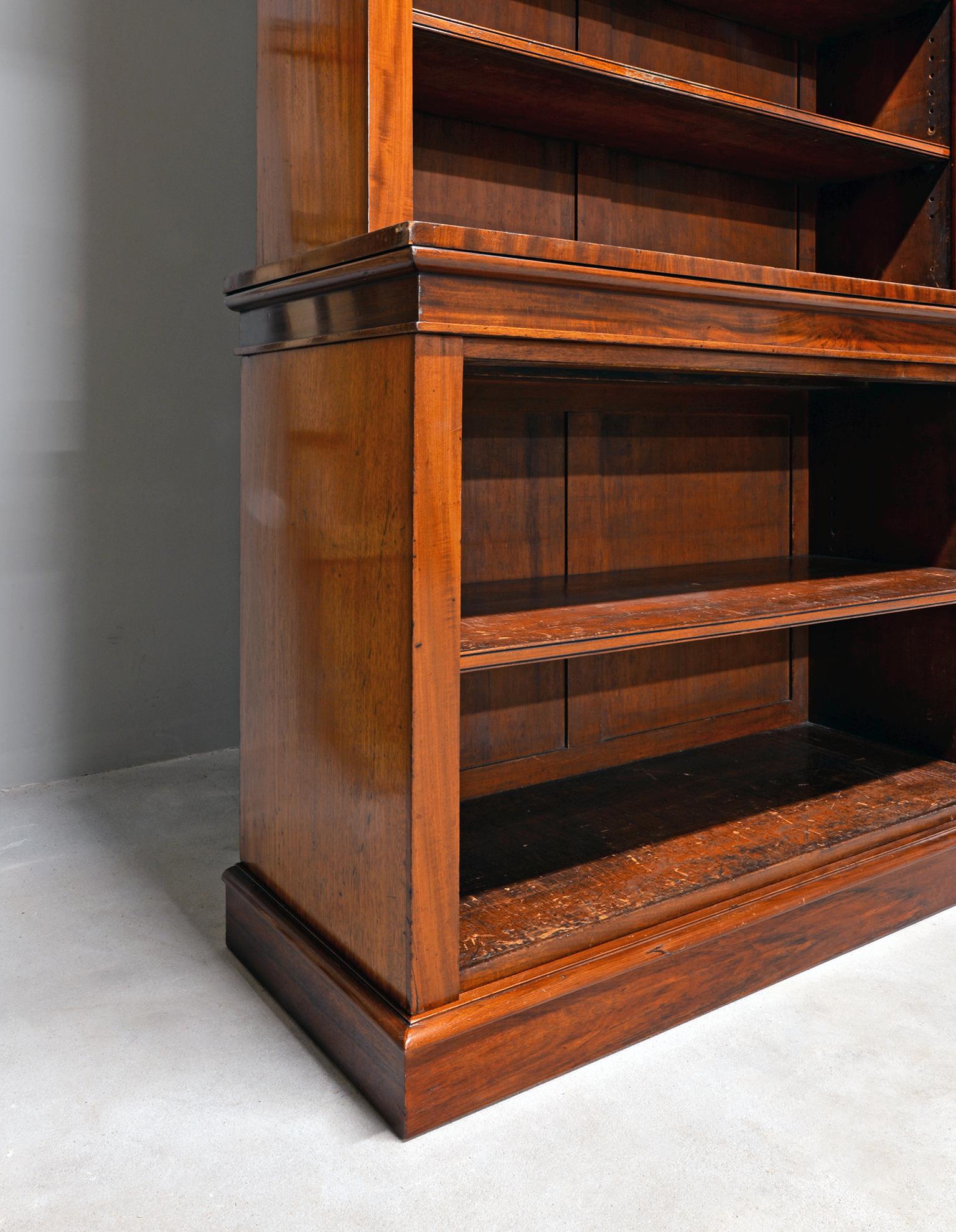 English Large Victorian Breakfront Open Bookcase in Four-Parts, Mahogany, c. 1860 For Sale