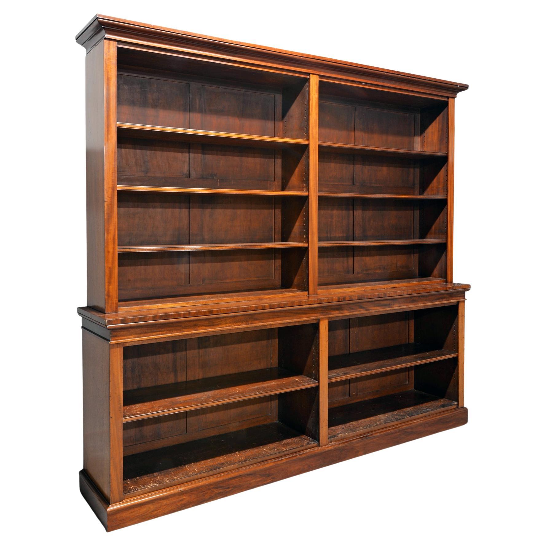 Large Victorian Breakfront Open Bookcase in Four-Parts, Mahogany, c. 1860 For Sale