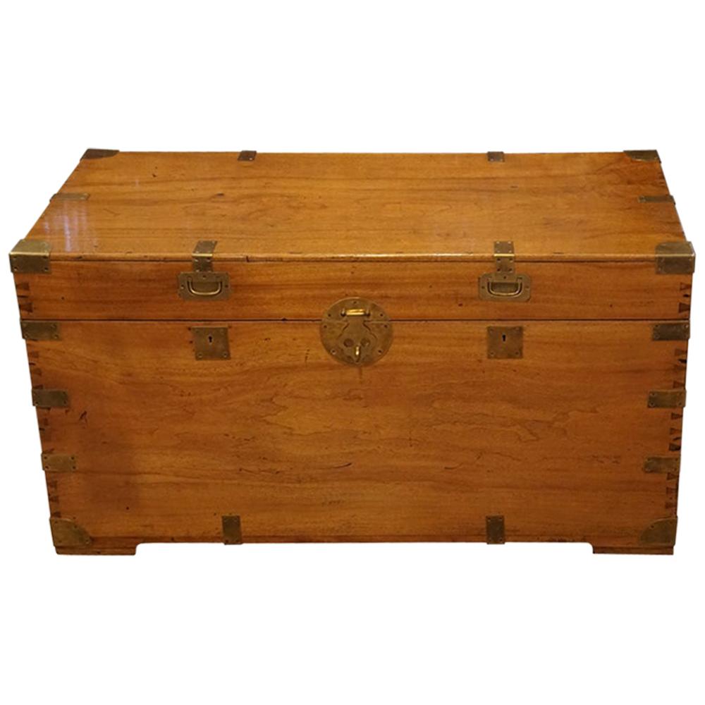 Large Victorian British Officers Brass Bound Camphorwood Trunk, circa 1890 For Sale