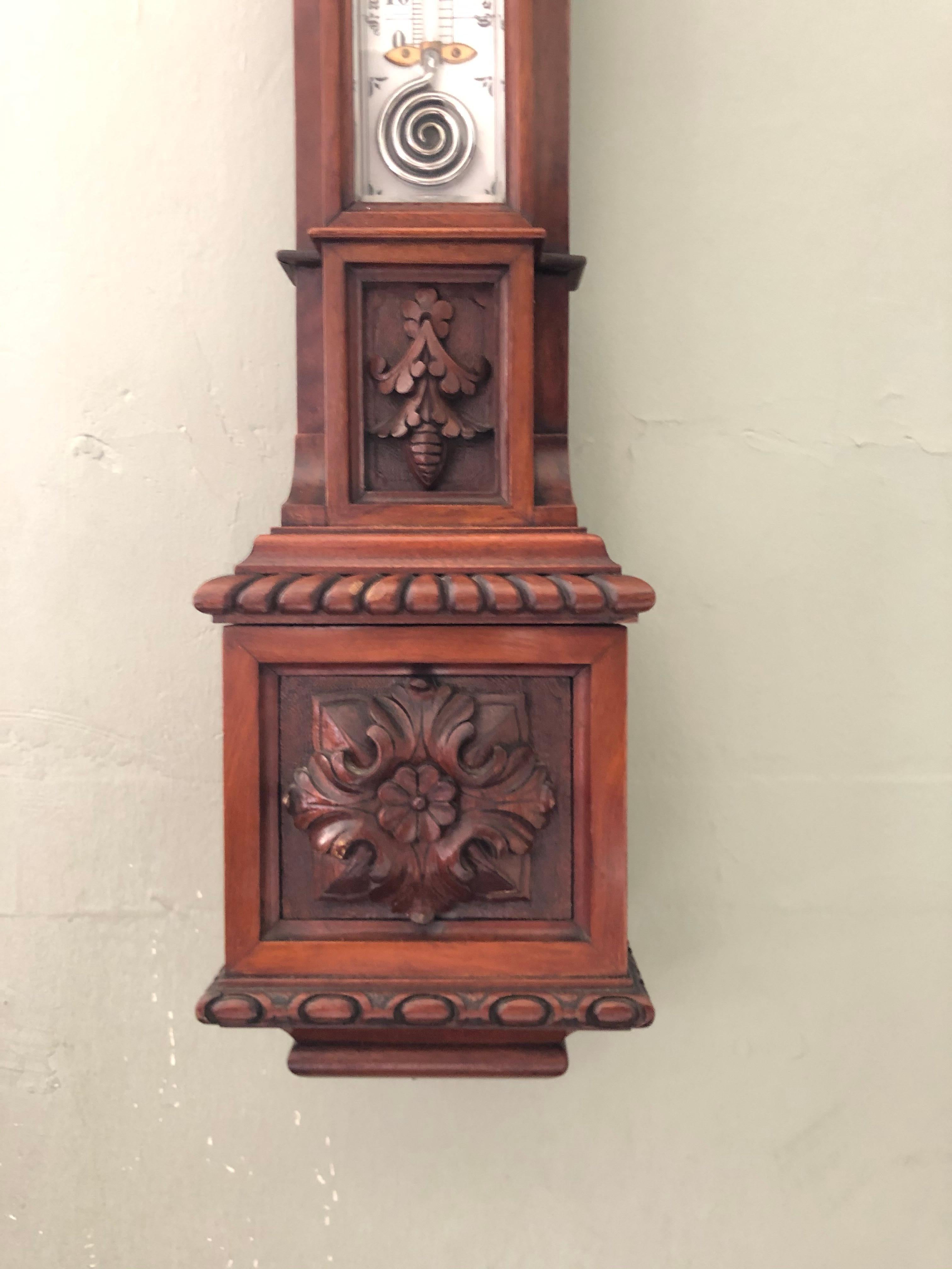 Large Victorian Carved Architectural Mercurial Barometer In Good Condition For Sale In Lincoln, GB