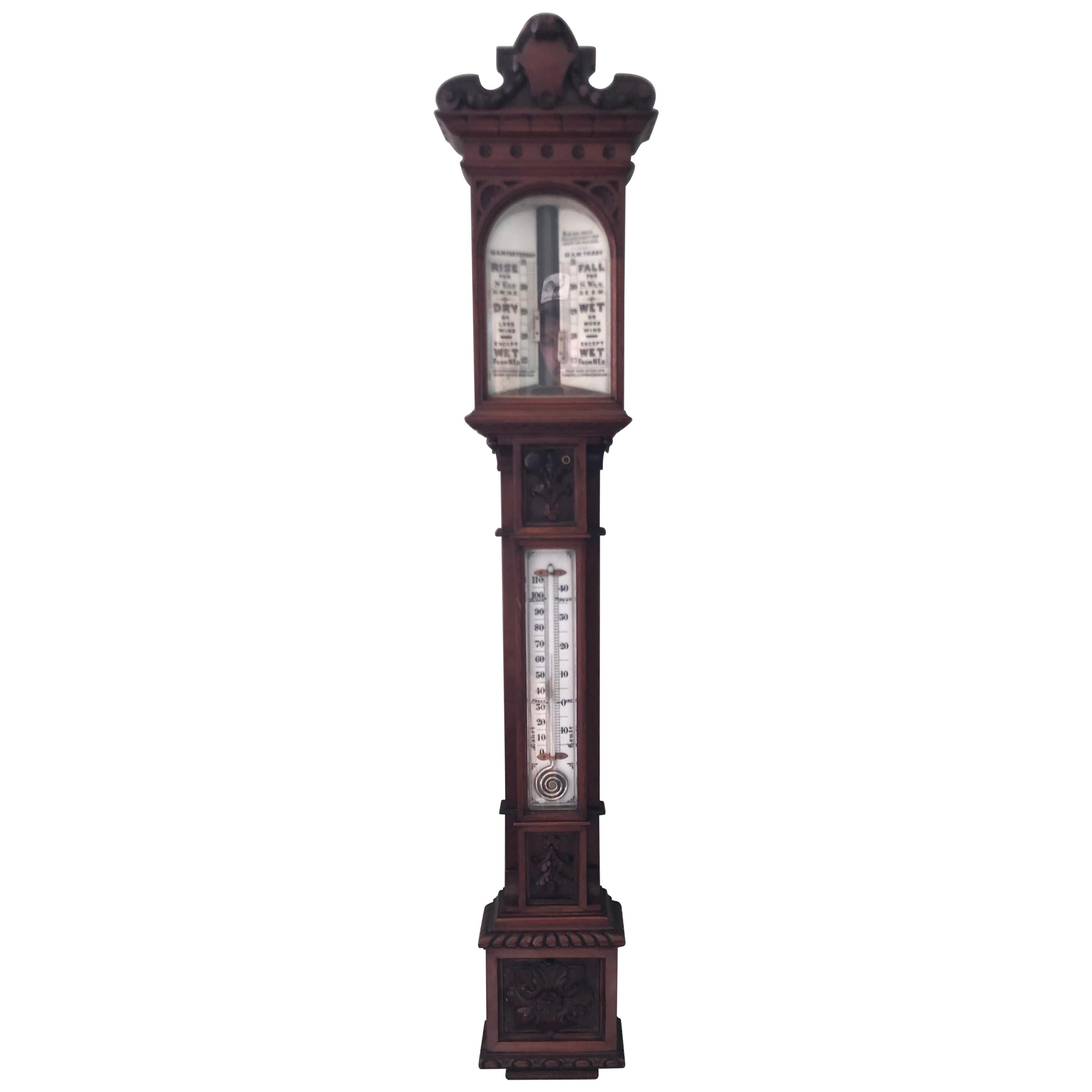 Large Victorian Carved Architectural Mercurial Barometer For Sale