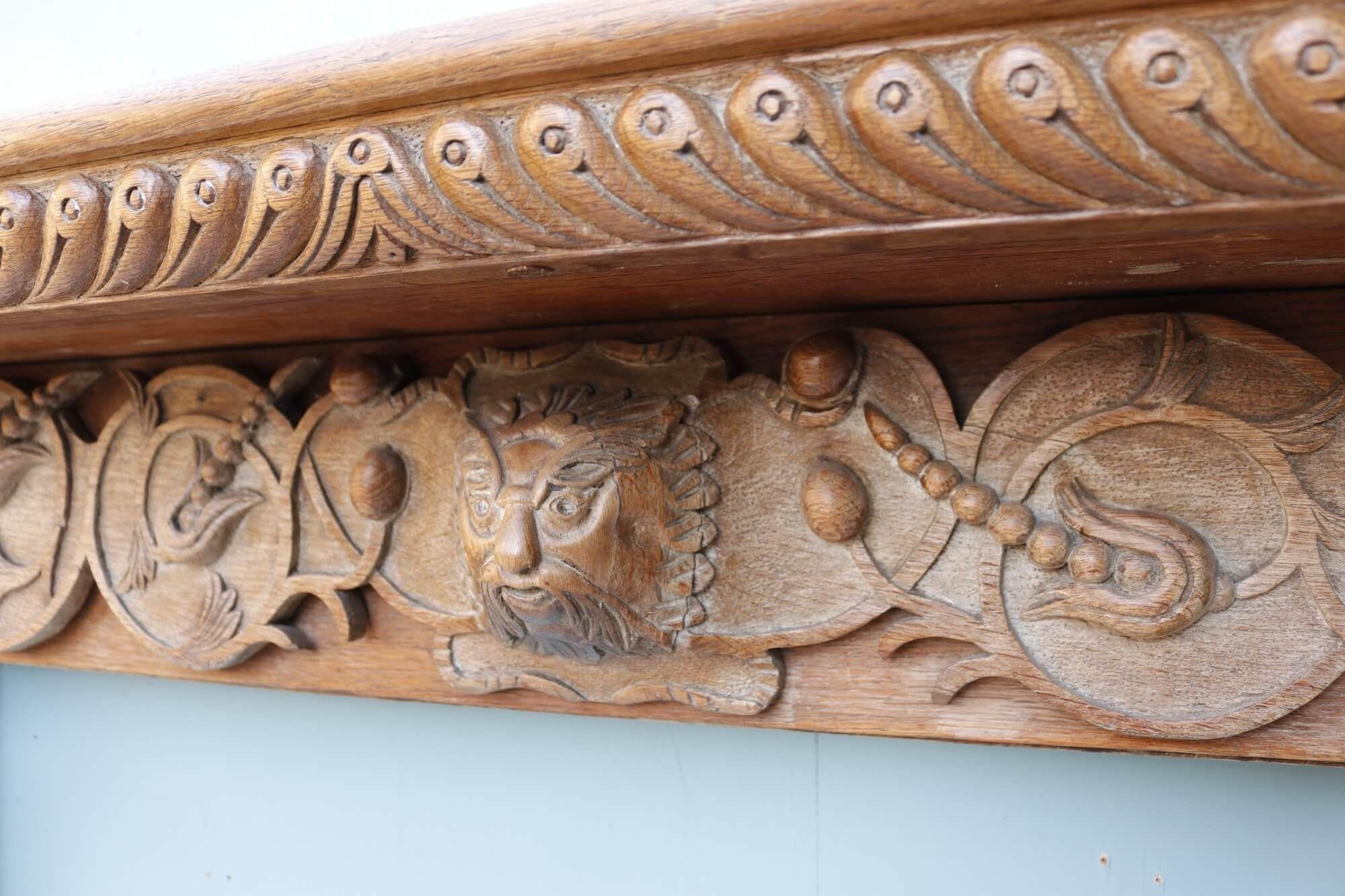 Jacobean Large Victorian Carved Oak Fire Mantel For Sale