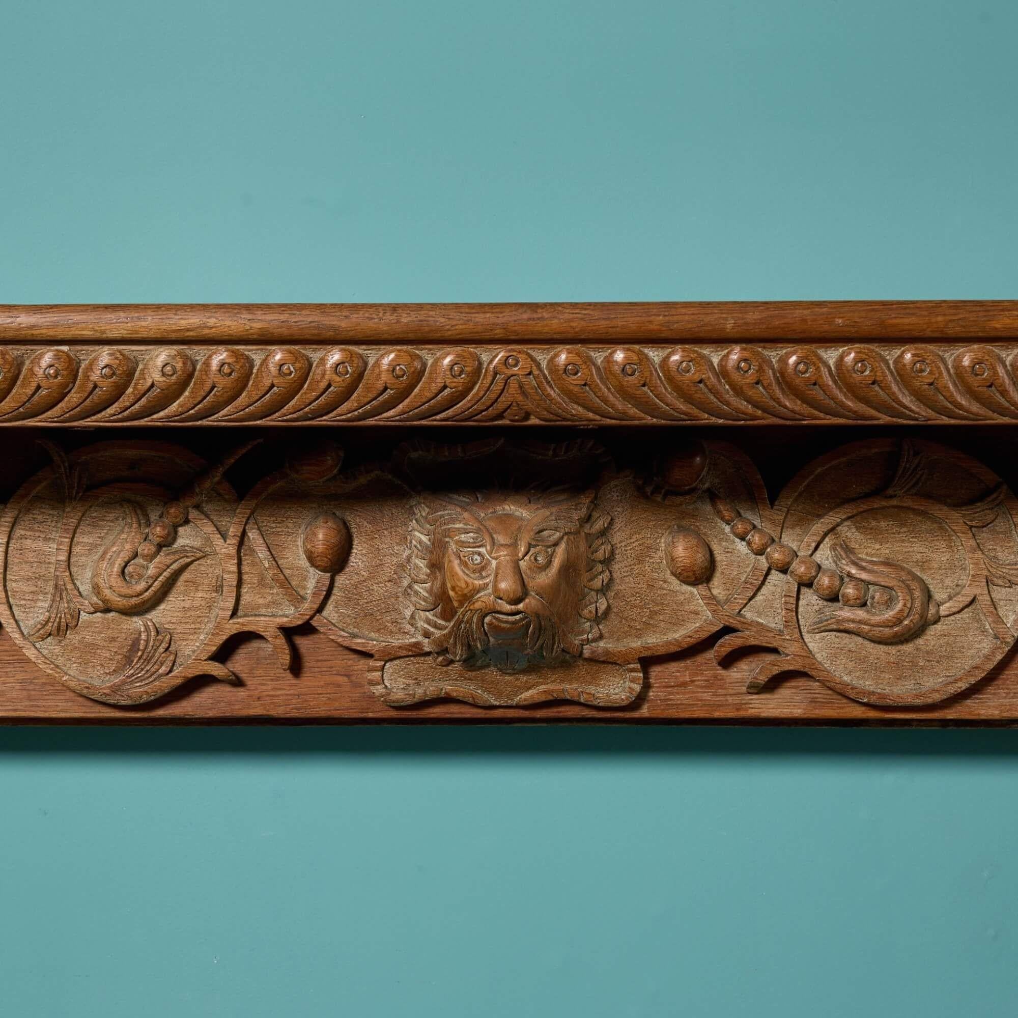 Jacobean Large Victorian Carved Oak Fire Mantel For Sale
