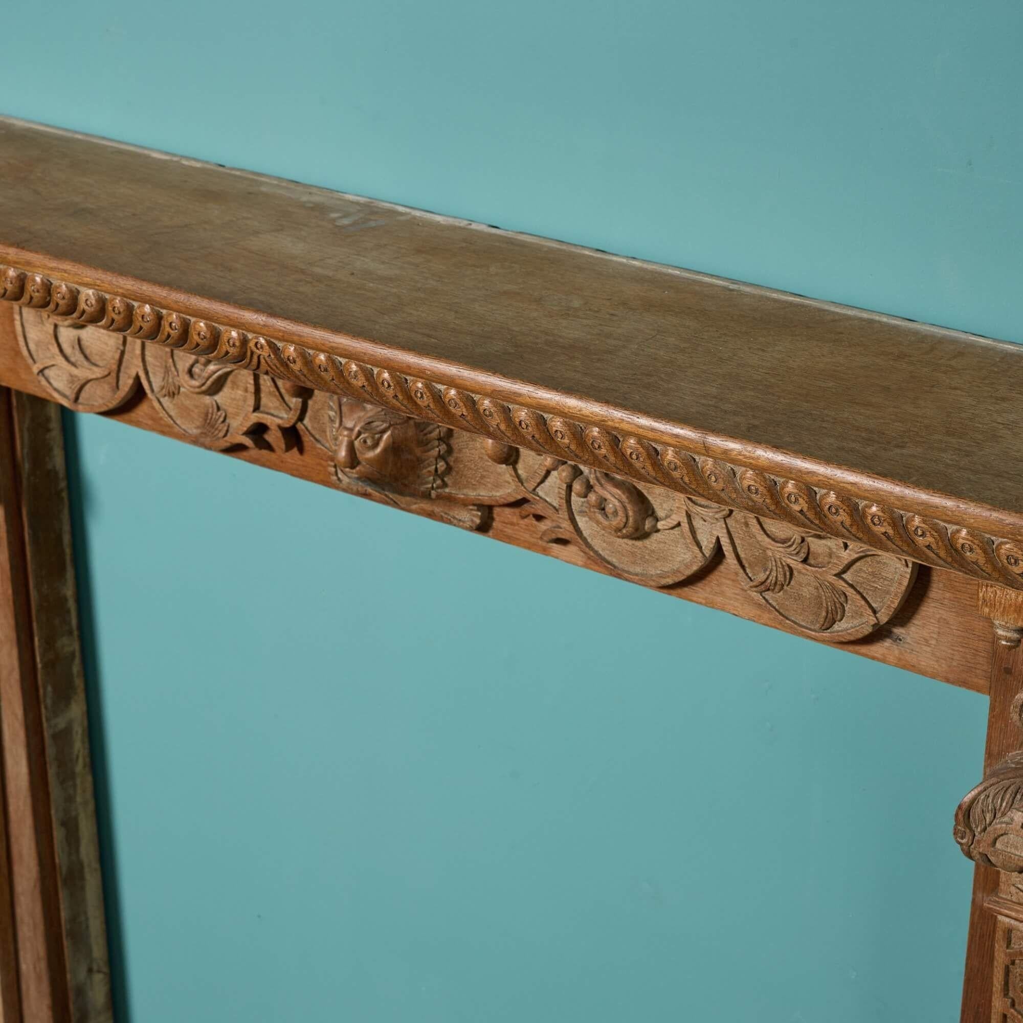 Large Victorian Carved Oak Fire Mantel In Fair Condition For Sale In Wormelow, Herefordshire