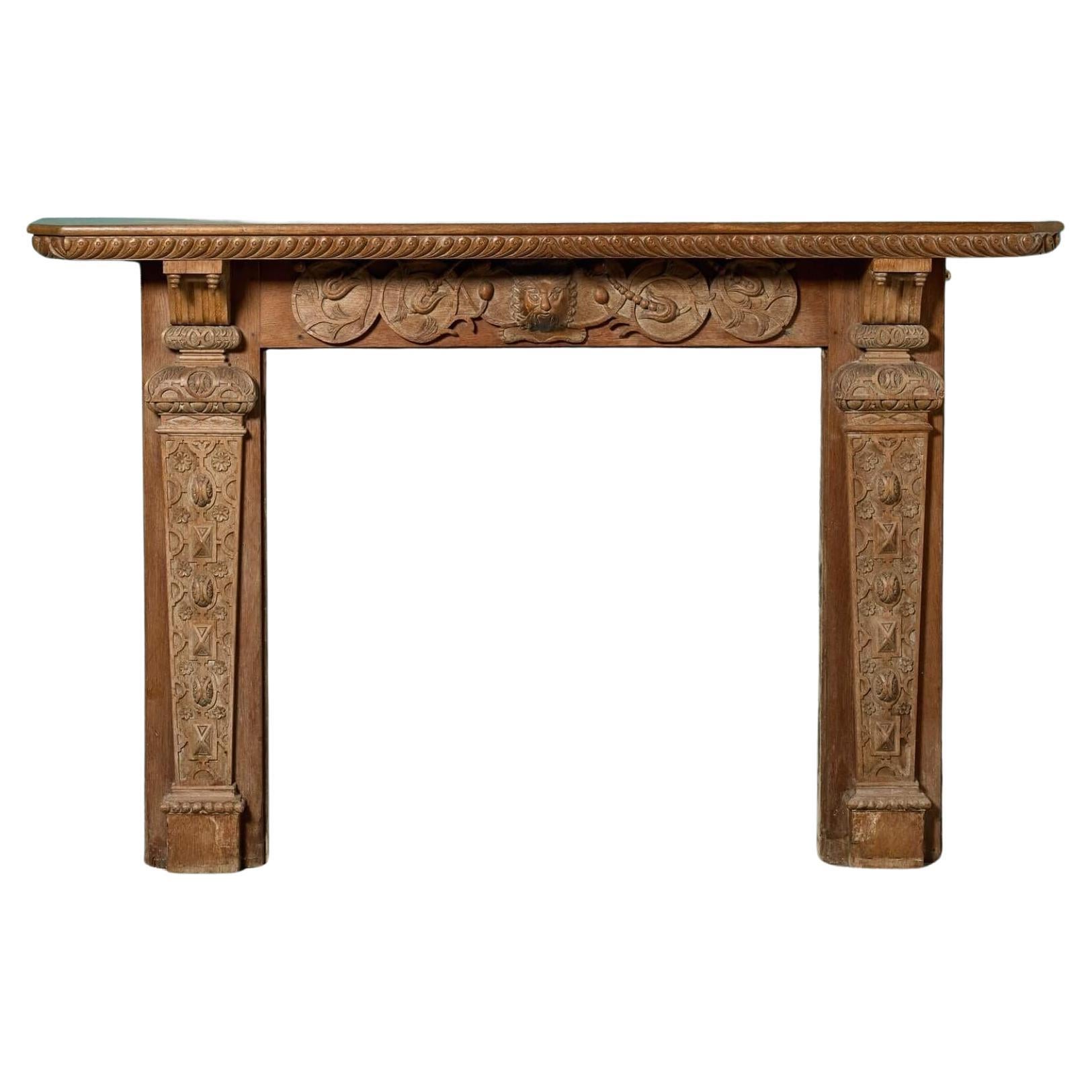 Large Victorian Carved Oak Fire Mantel