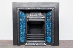 Large Victorian Cast Iron and Tiled Fireplace Grate