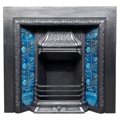 Large Victorian Cast Iron and Tiled Fireplace Grate
