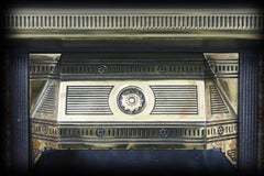 Large Victorian Cast Iron, Brass and Tiled Fireplace Grate