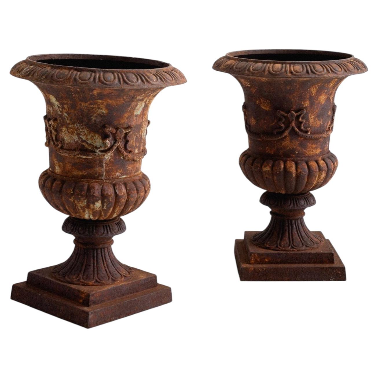 Large Victorian Cast Iron Garden Planters - A Pair