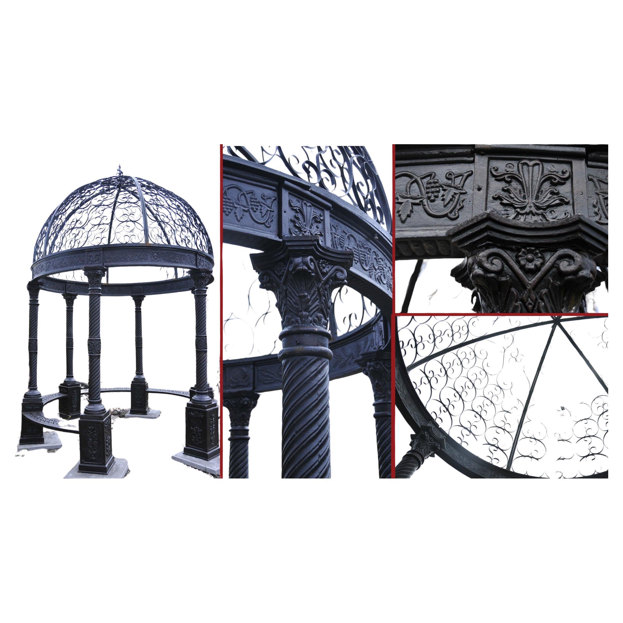 Large Victorian Cast Iron Gazebo Architectural Garden Seat Dome Canopy For Sale