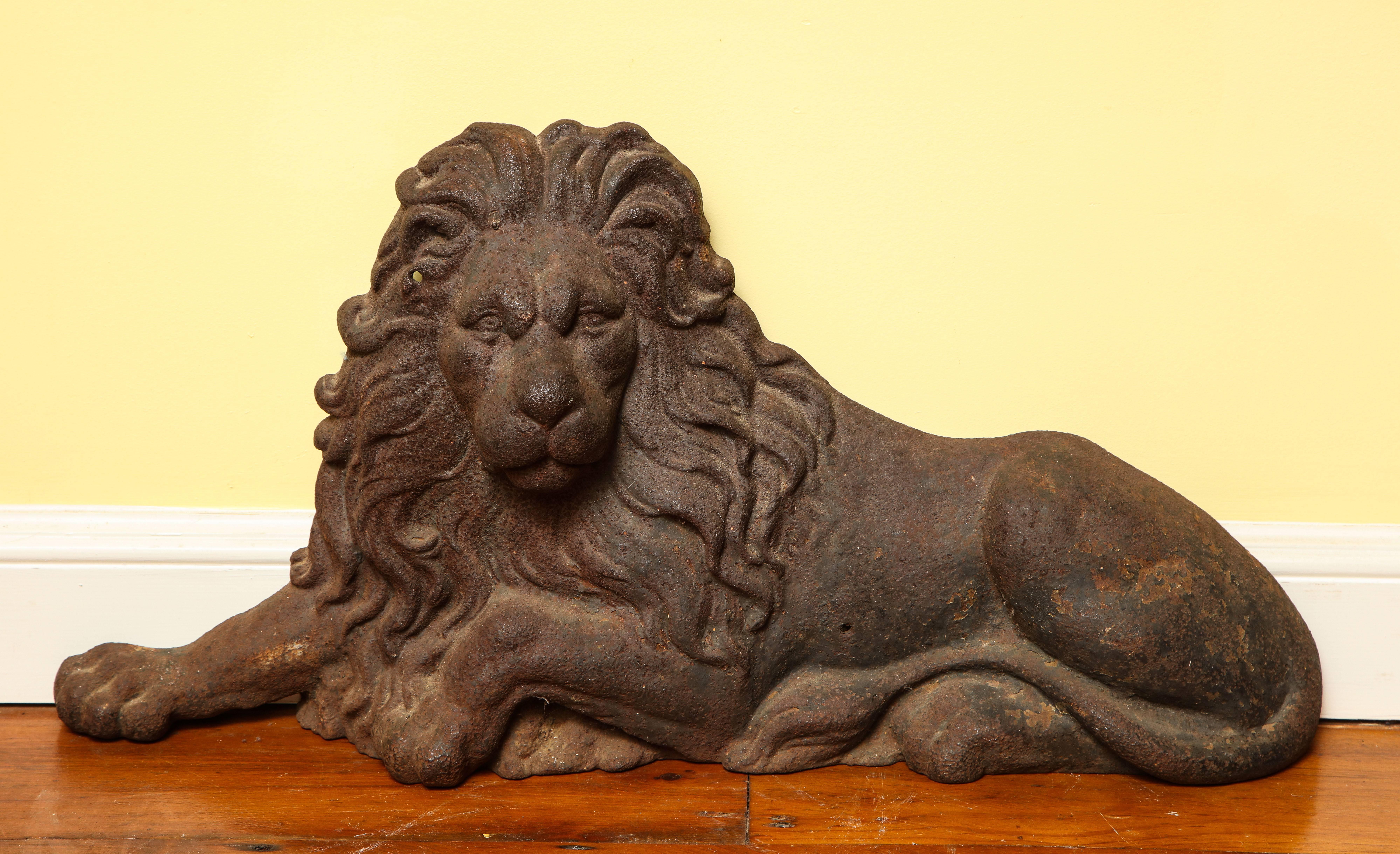 Early Victorian Large Victorian Cast Iron  Recumbent Lion English, circa 1850 In Stock For Sale