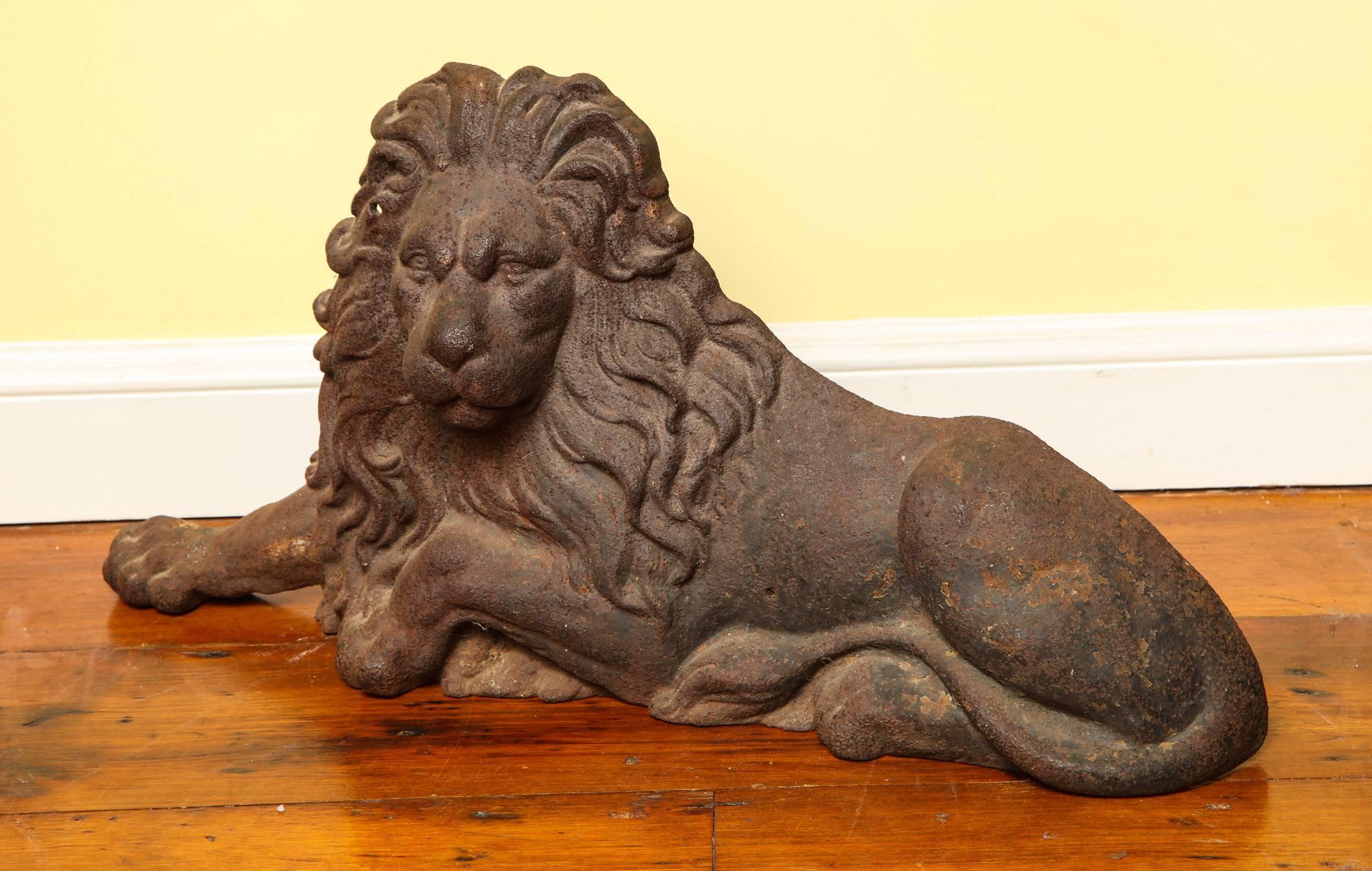 Large Victorian Cast Iron  Recumbent Lion English, circa 1850 In Stock In Good Condition For Sale In New York, NY