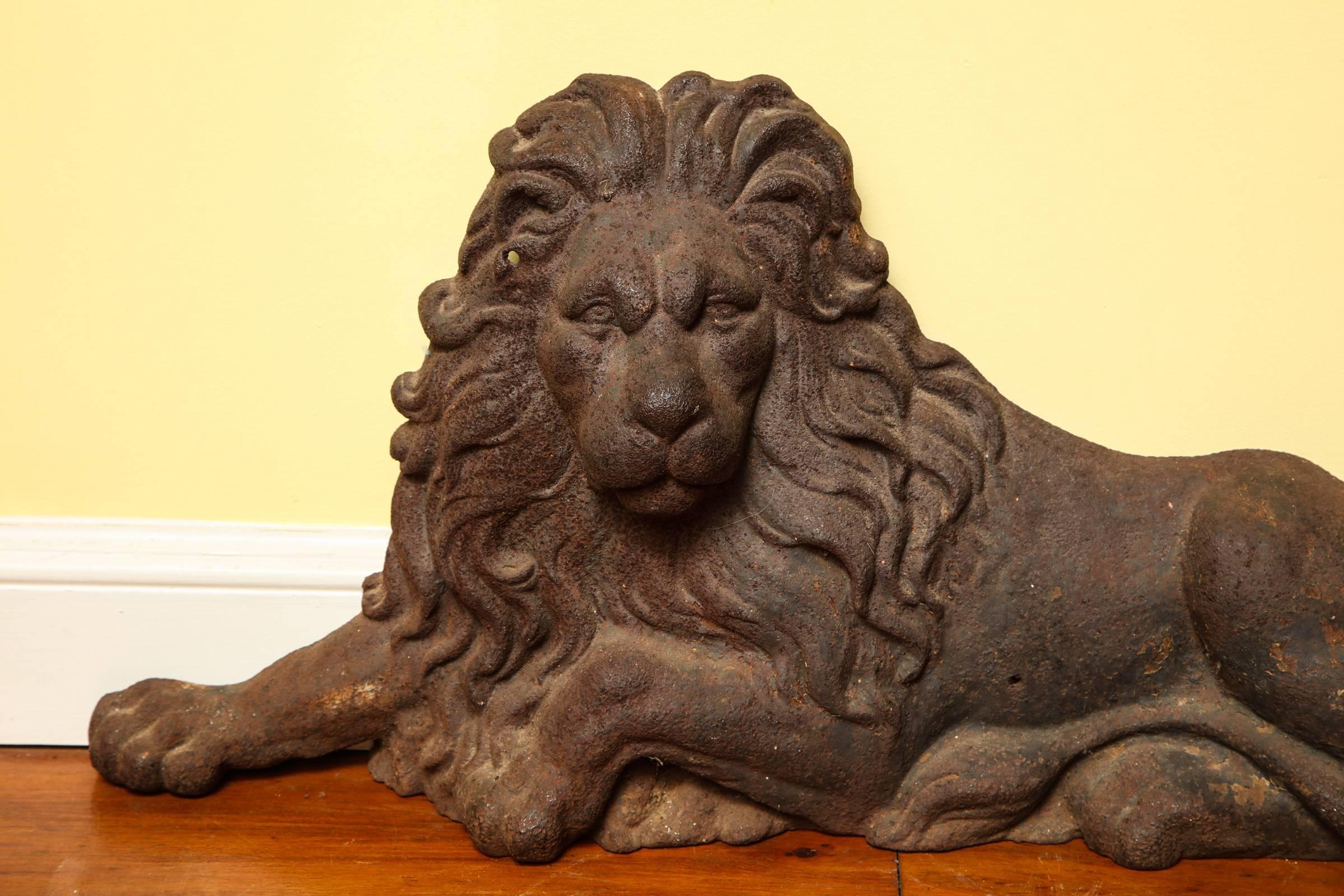 19th Century Large Victorian Cast Iron  Recumbent Lion English, circa 1850 In Stock For Sale
