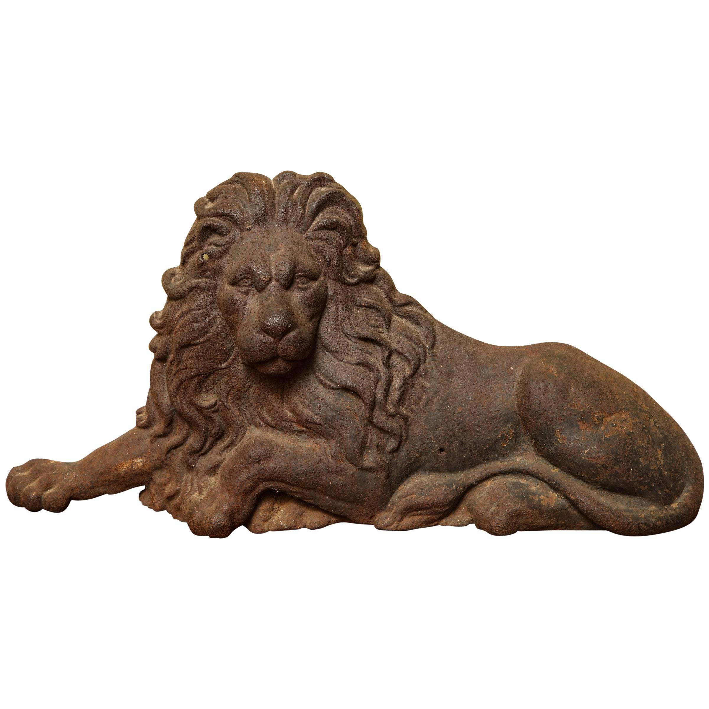 Large Victorian Cast Iron  Recumbent Lion English, circa 1850 In Stock For Sale