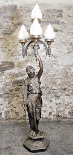 Large Victorian Cast Metal Converted Gas Neoclassical Sculptural Floor Lamp