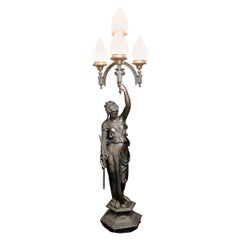 Antique Large Victorian Cast Metal Converted Gas Neoclassical Sculptural Floor Lamp