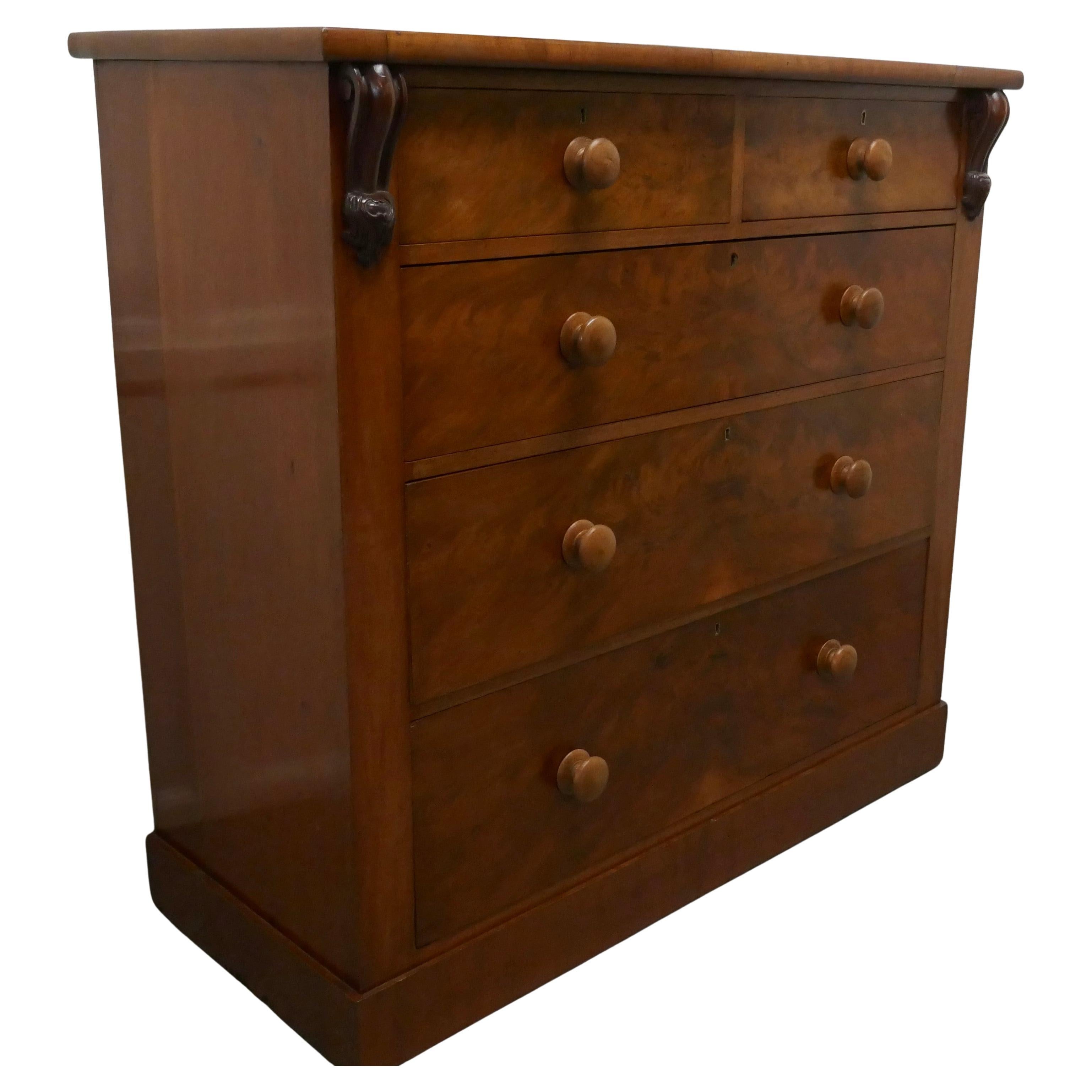 Large Victorian Chest of Drawers   Victorian Figured Walnut chest of drawers 