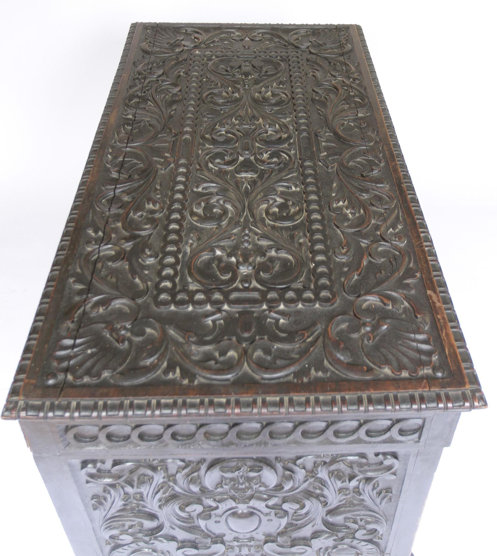 Polished Large Victorian Chinese Redwood carved coffer For Sale