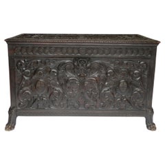 Antique Large Victorian Chinese Redwood carved coffer