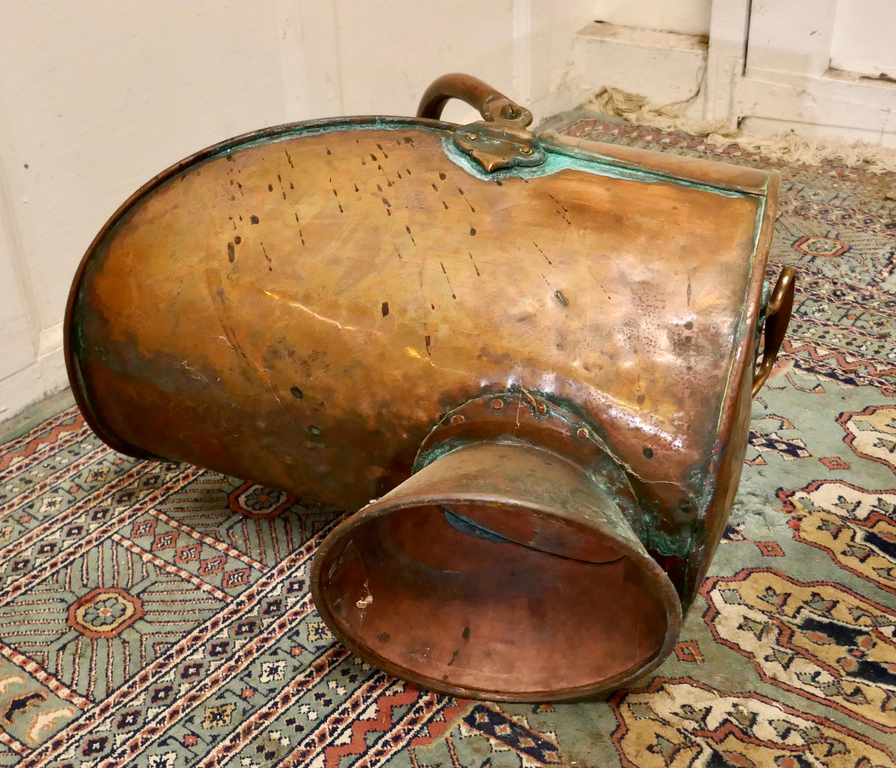 19th Century Large Victorian Copper Helmet Coal Scuttle