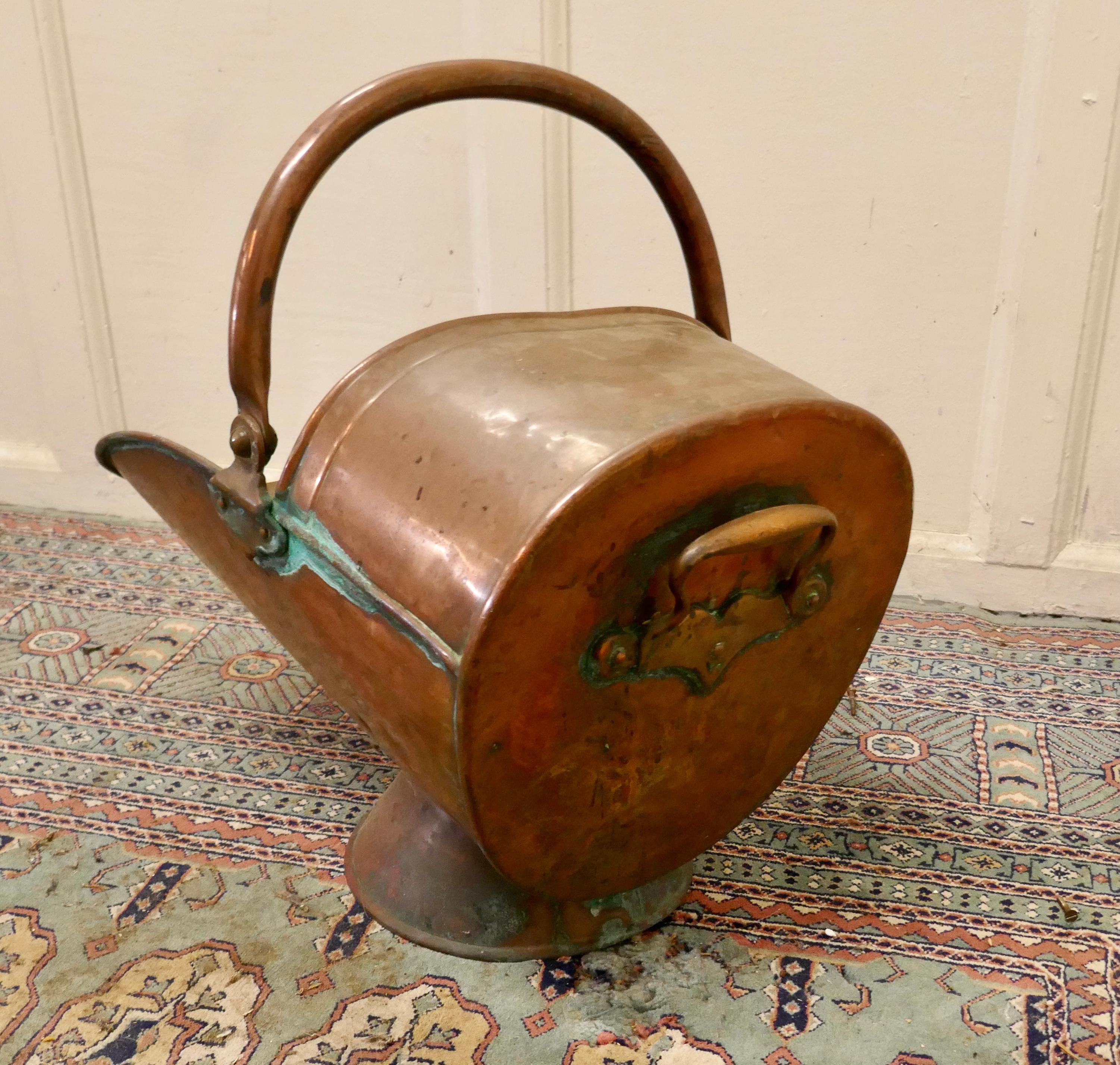 Large Victorian Copper Helmet Coal Scuttle 2