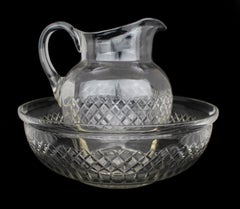 Large Victorian Cut Crystal Jug & Bowl Set