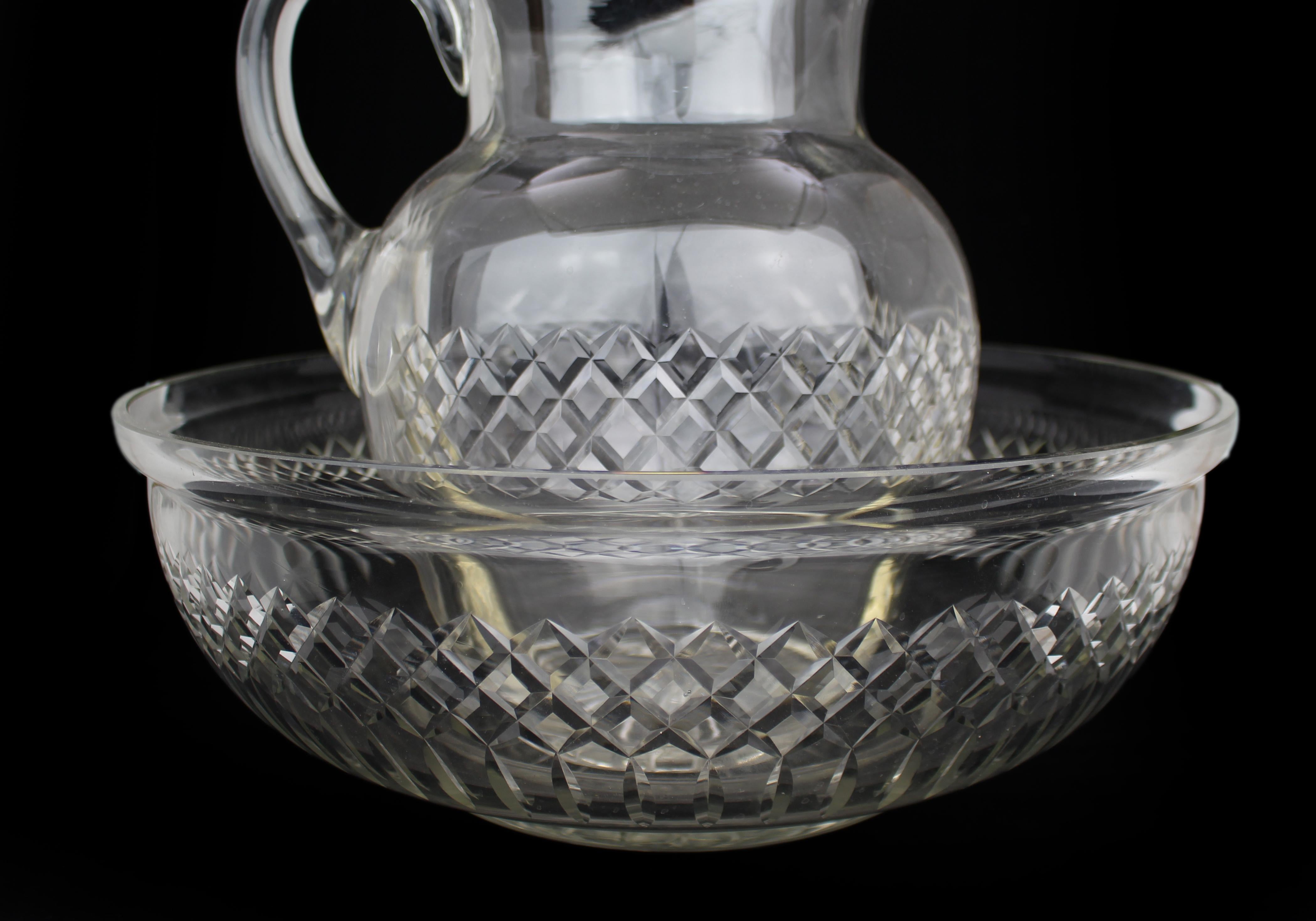 British Large Victorian Cut Crystal Jug & Bowl Set For Sale