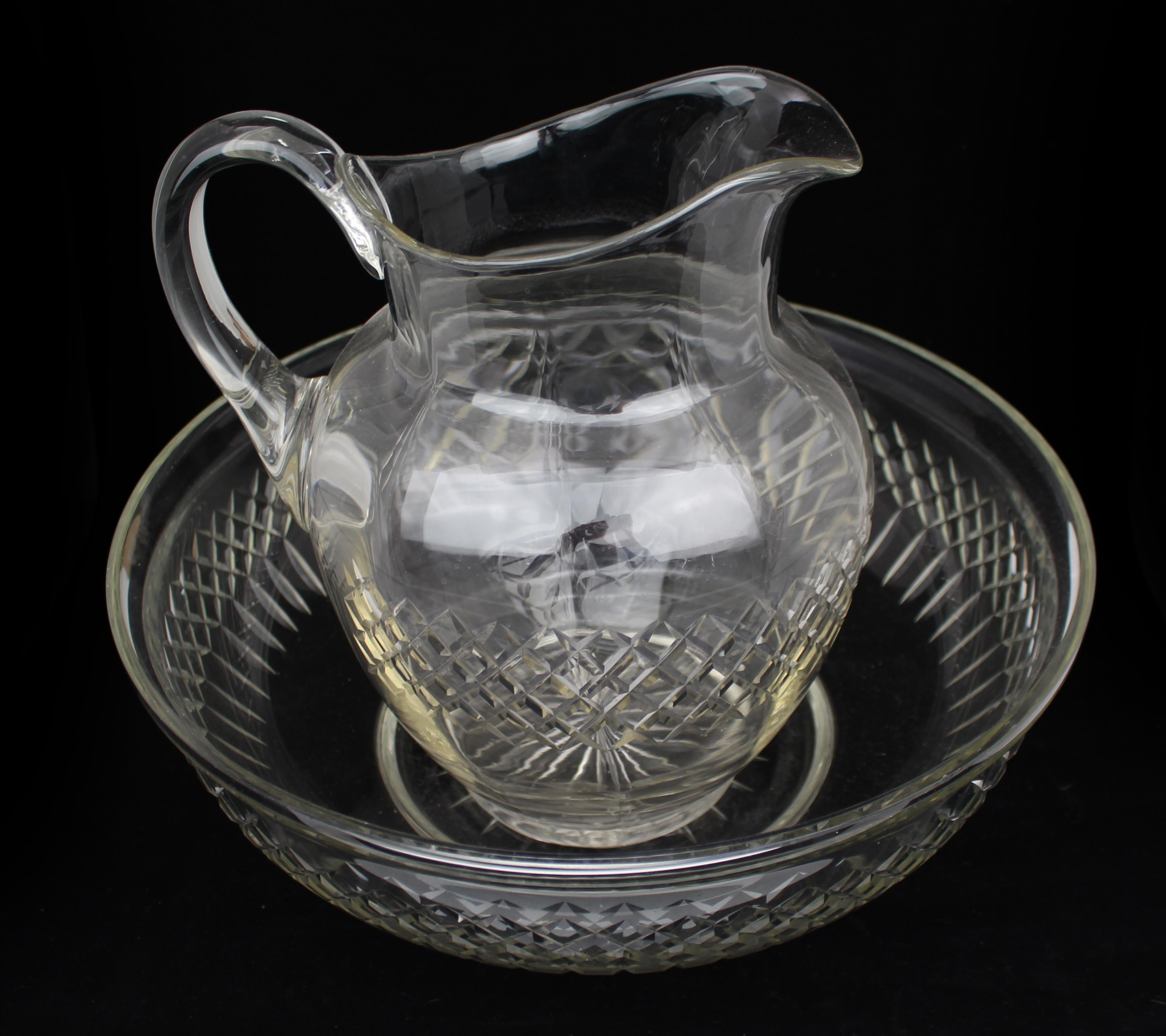 Large Victorian Cut Crystal Jug & Bowl Set In Good Condition For Sale In Worcester, GB