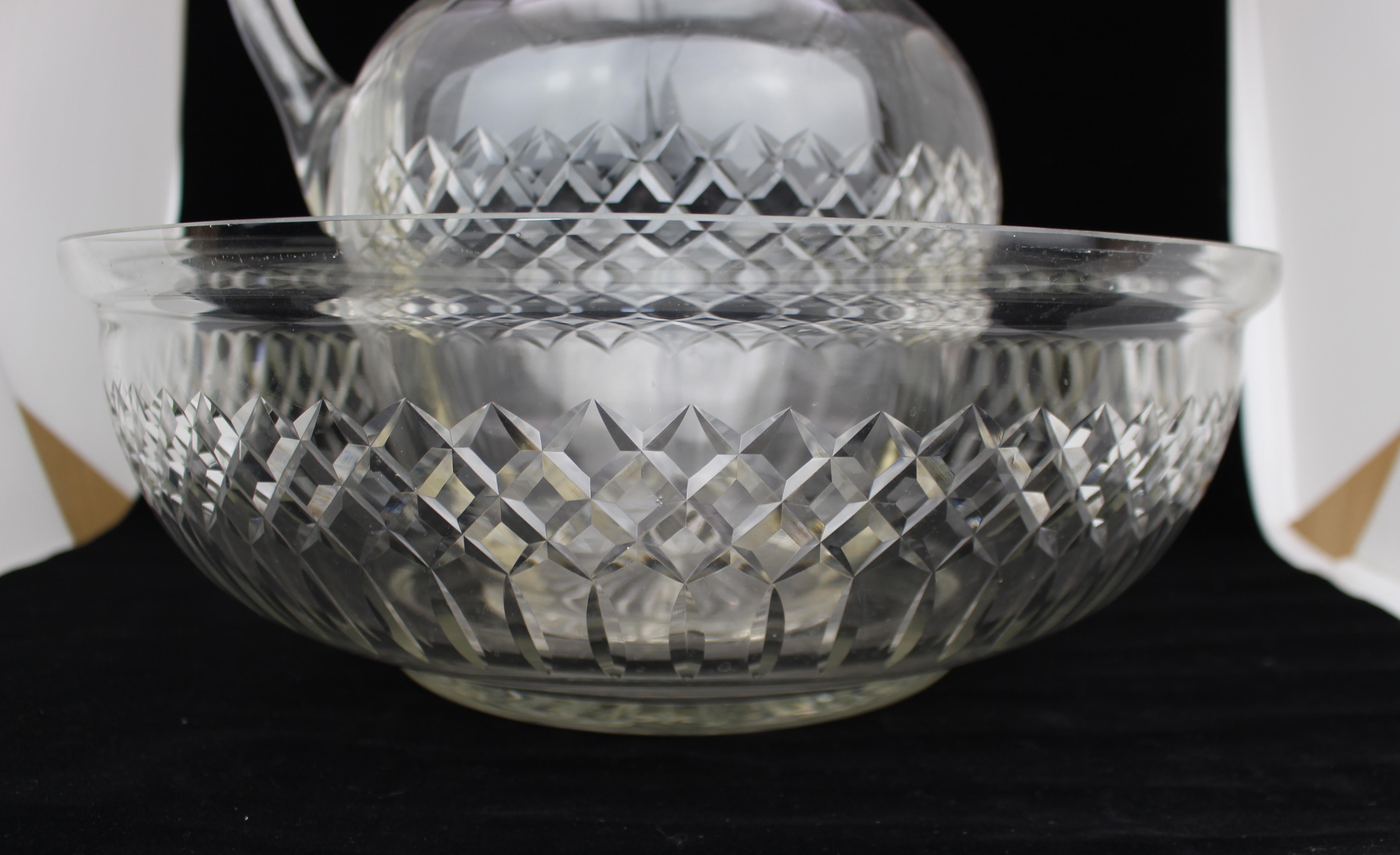 19th Century Large Victorian Cut Crystal Jug & Bowl Set For Sale