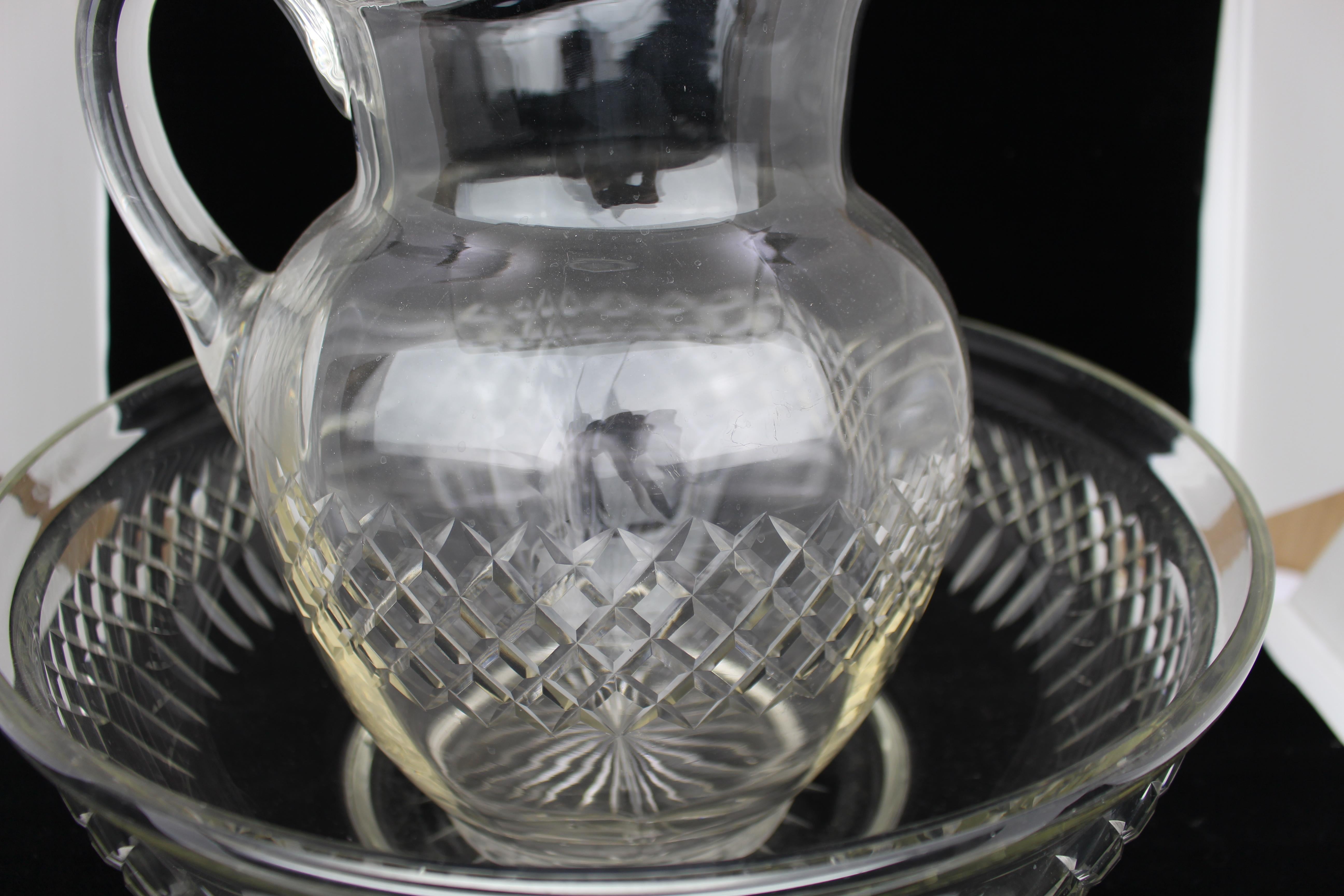 Cut Glass Large Victorian Cut Crystal Jug & Bowl Set For Sale