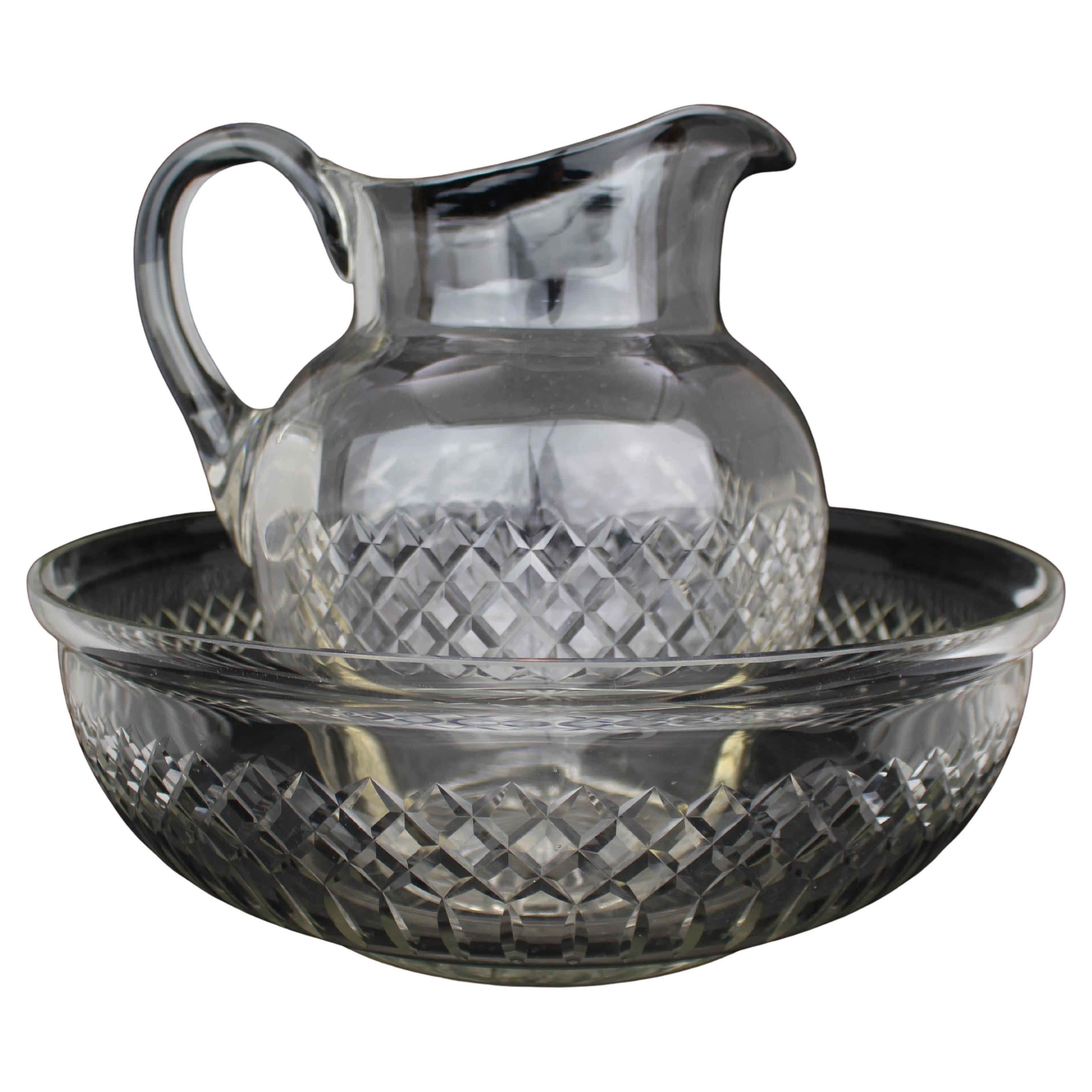 Large Victorian Cut Crystal Jug & Bowl Set