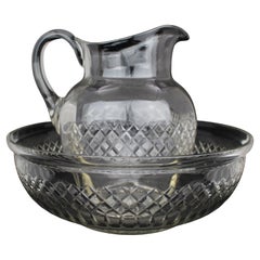 Large Victorian Cut Crystal Jug & Bowl Set