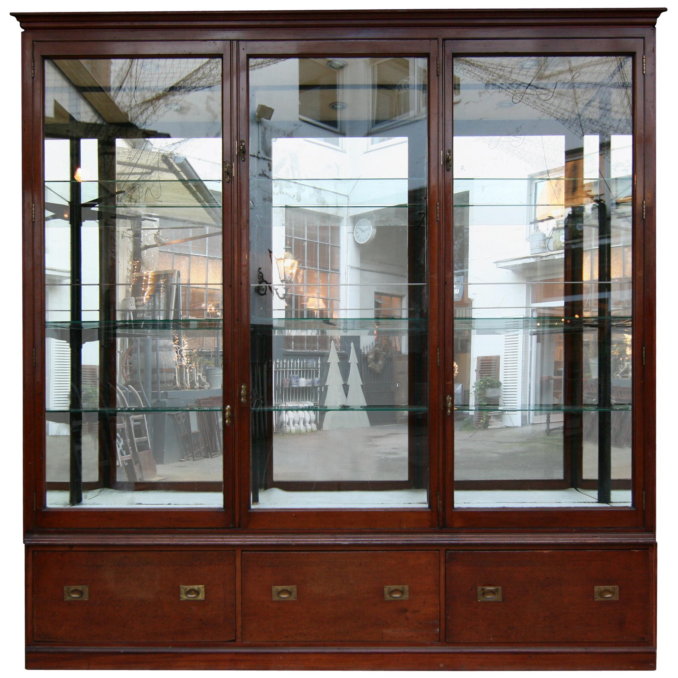 Large Victorian Display Cabinet, Mahogany Shop Showcase, England, circa 1900