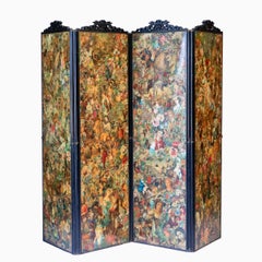 Large Victorian Double-Sided Decoupage Four-Panel Folding Screen, England 1880's