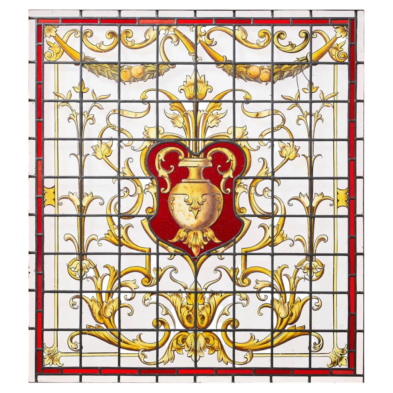 Large Victorian English Stained Glass Window For Sale