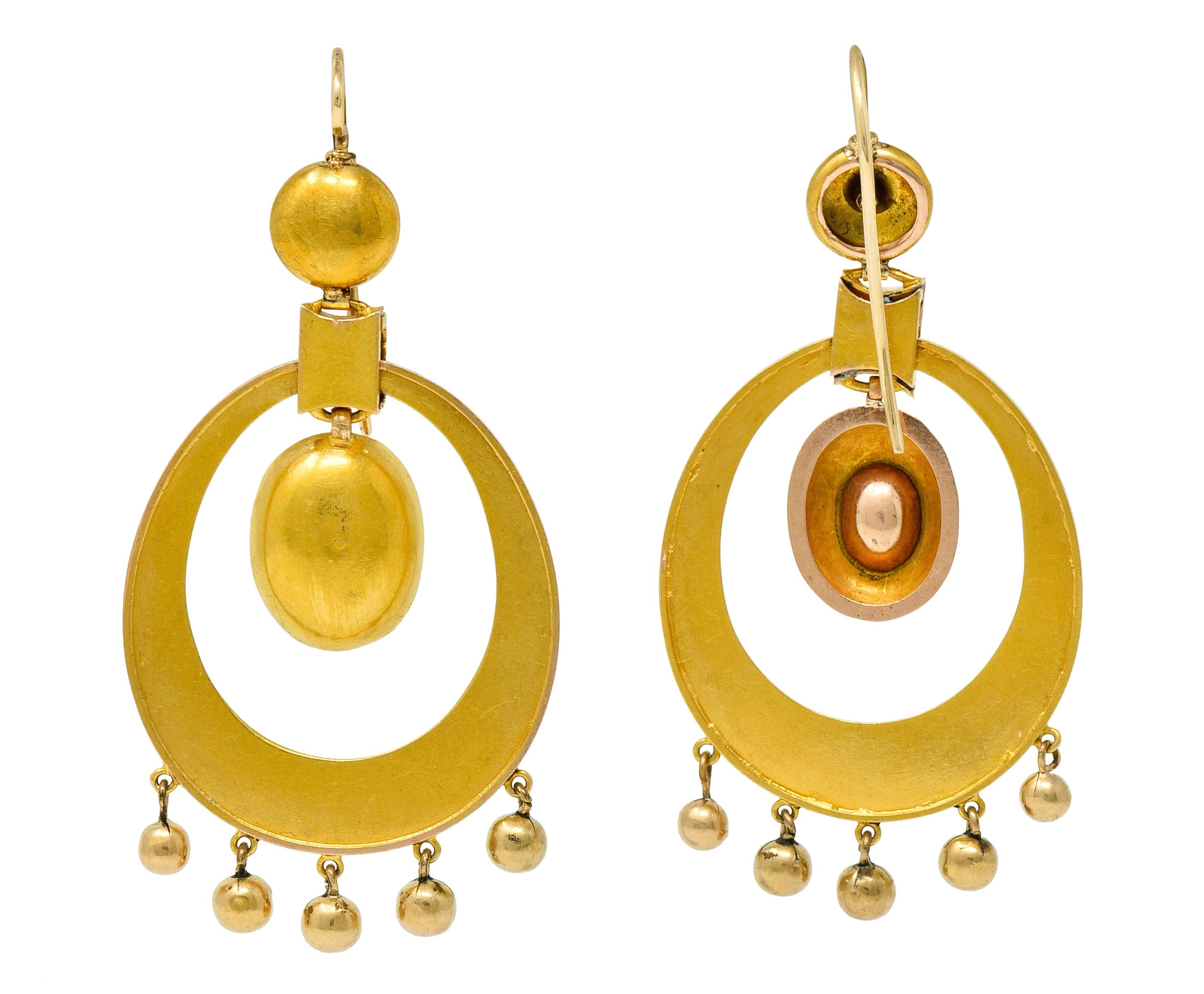 Women's or Men's Large Victorian Etruscan Revival 18 Karat Gold Drop Statement Earrings