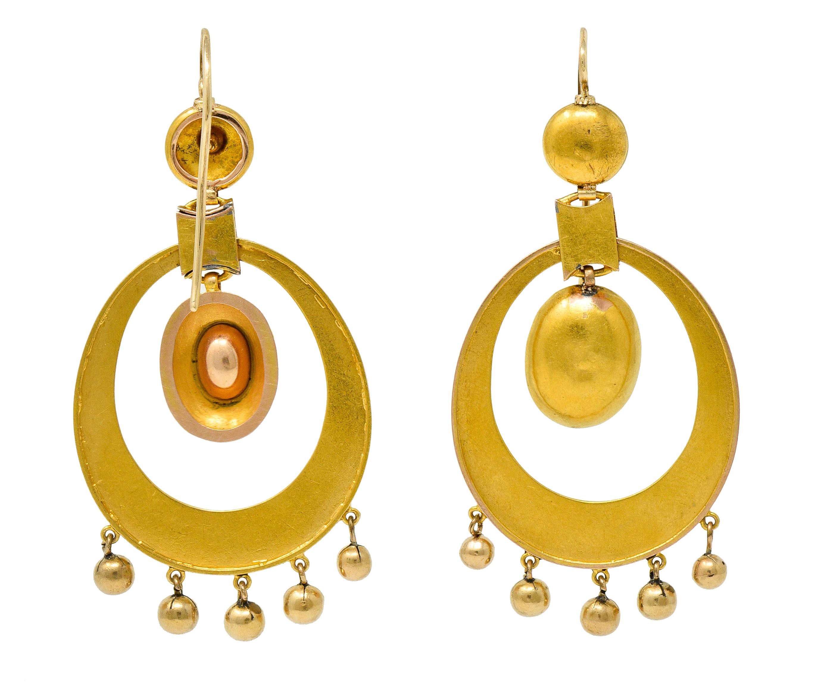 Large Victorian Etruscan Revival 18 Karat Gold Drop Statement Earrings 1