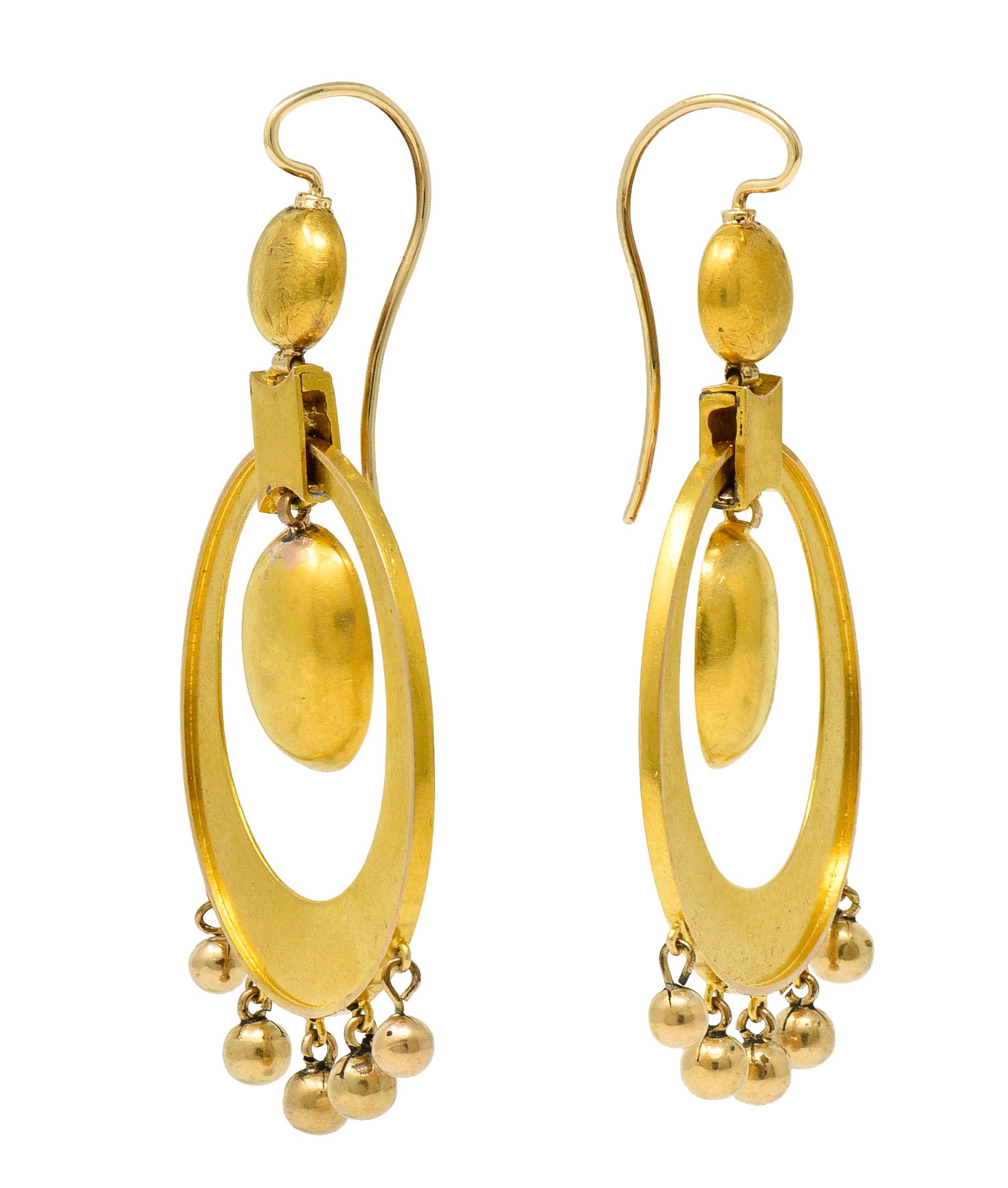 Large Victorian Etruscan Revival 18 Karat Gold Drop Statement Earrings 2