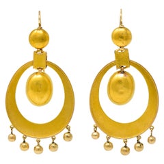 Large Victorian Etruscan Revival 18 Karat Gold Drop Statement Earrings