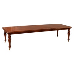 Grande table à manger victorienne à rallonges en acajou massif
