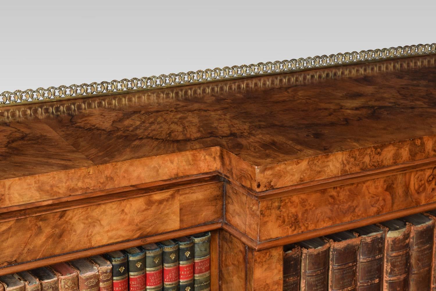 British Large Victorian Figured Walnut Dwarf Open Bookcase