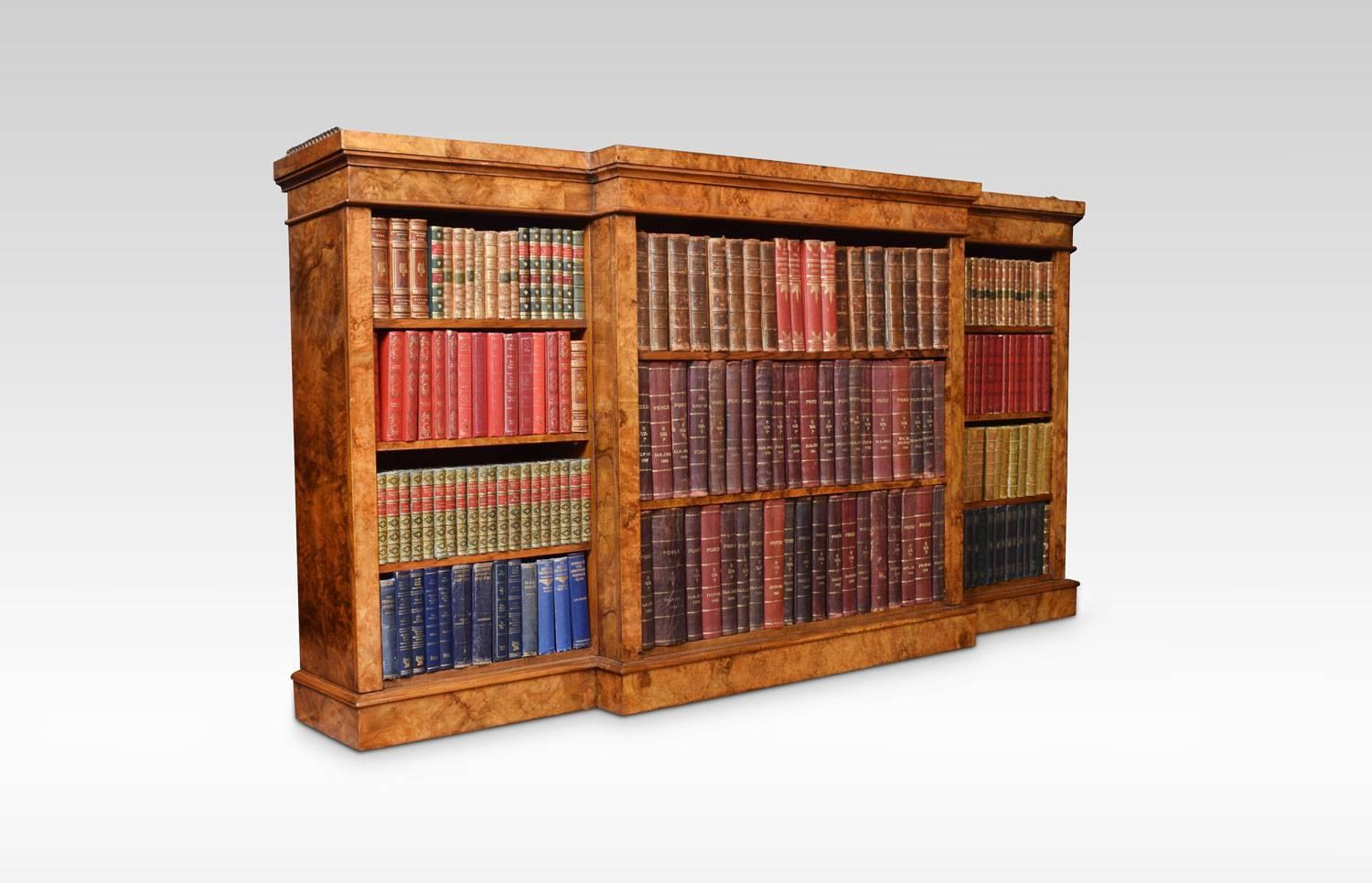 19th Century Large Victorian Figured Walnut Dwarf Open Bookcase