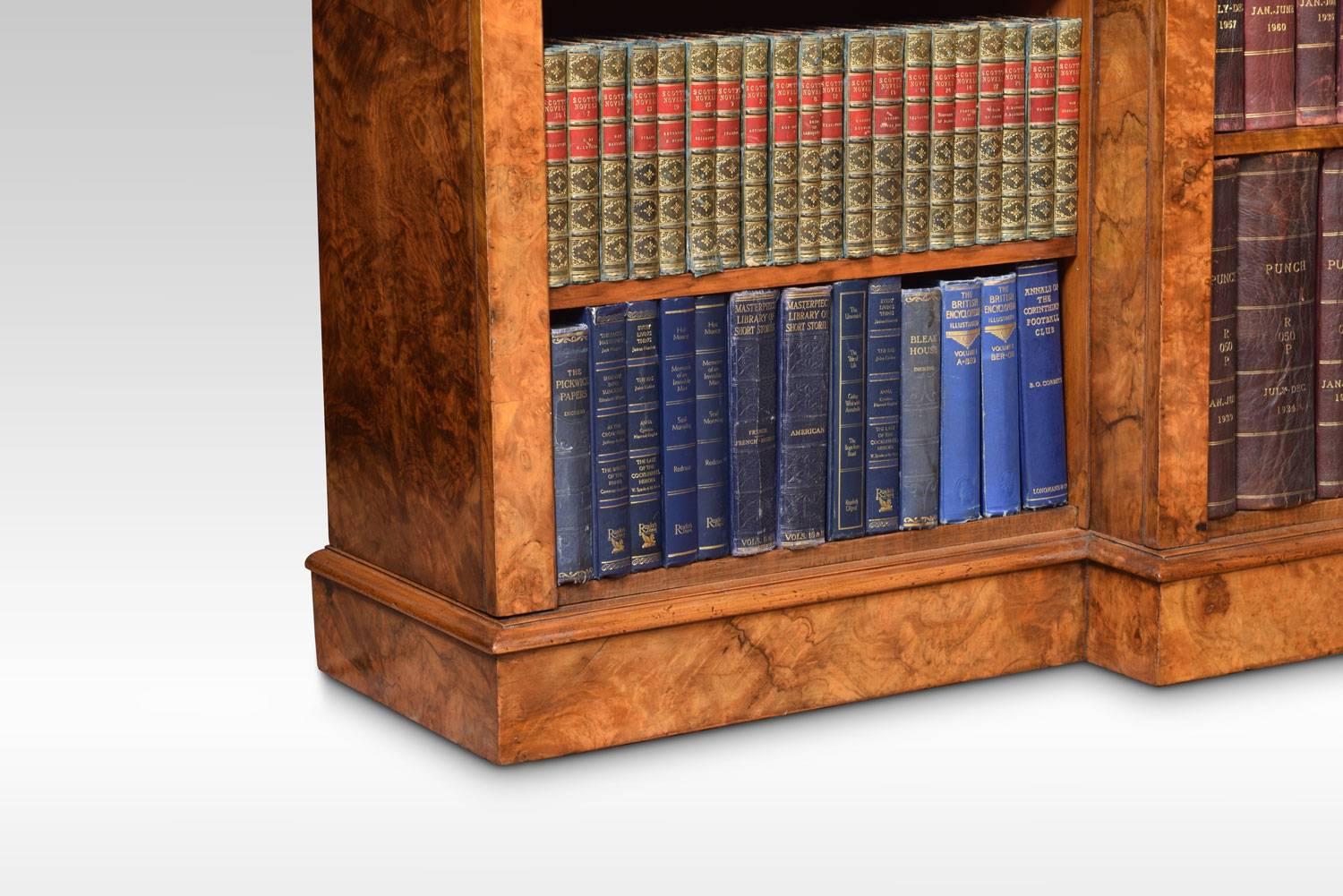 Large Victorian Figured Walnut Dwarf Open Bookcase 2