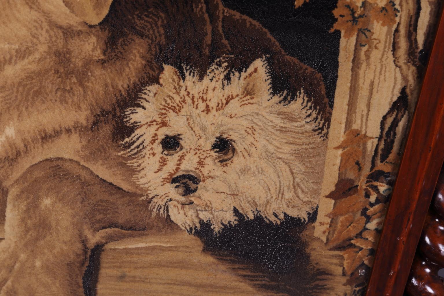 Large Victorian Fire Screen Walnut and Mahogany with Dog Tapestry, circa 1880 1